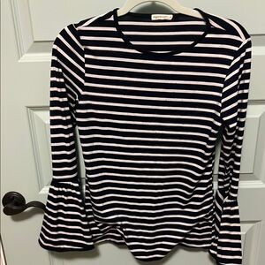 Ruffled Black and White Blouse with Long Sleeves